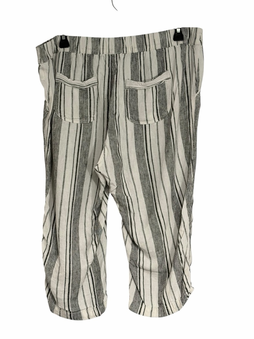 Per Se sz 1X Striped Drawstring Linen-Blend Capris - Black & White EUC - Picture 2 of 5